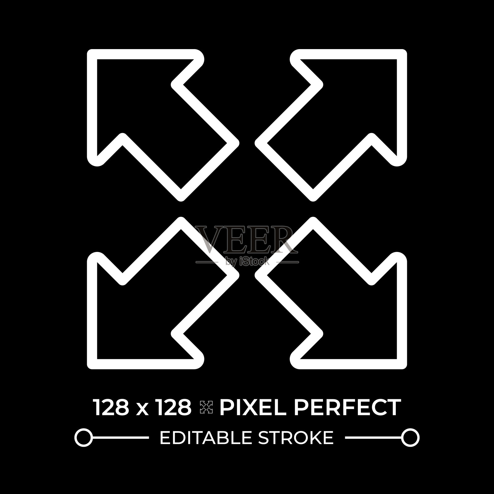 展开白色线性图标为黑暗主题插画图片素材