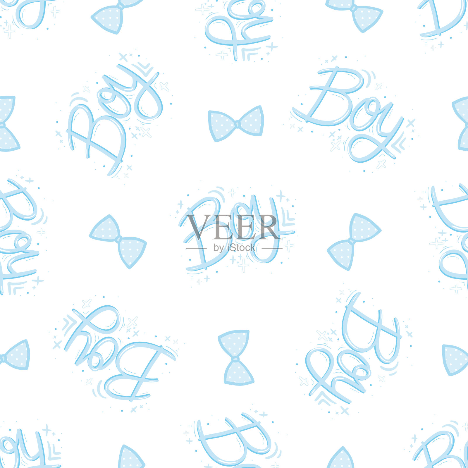 男婴图案。无缝的背景。蓝色儿童纹理与动物，圆点，之字形和格纹。一套可爱的纺织品印花。柔和幼稚的剪贴簿背景。矢量插图。插画图片素材