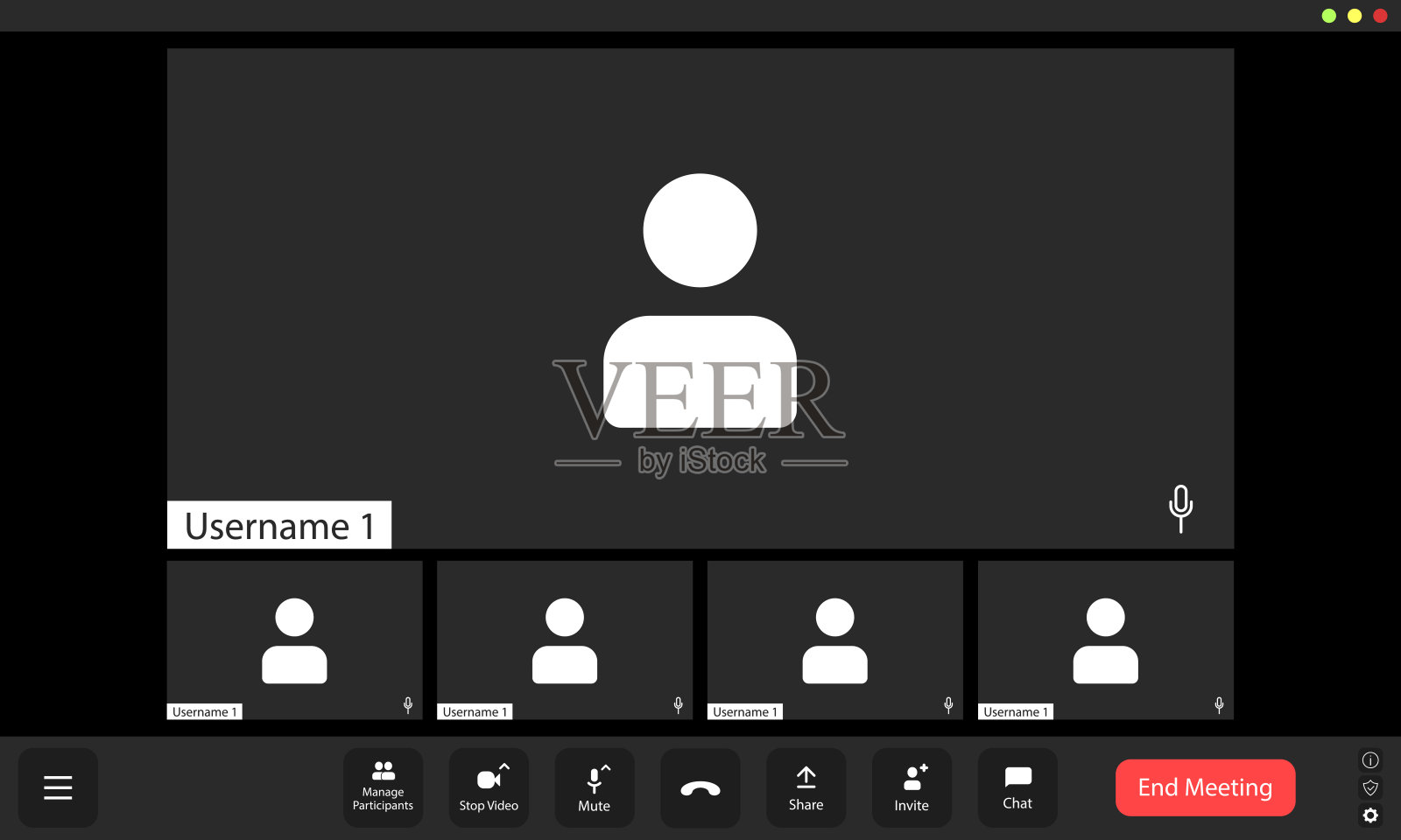 虚拟会议界面显示下午在线会议的与会者插画图片素材