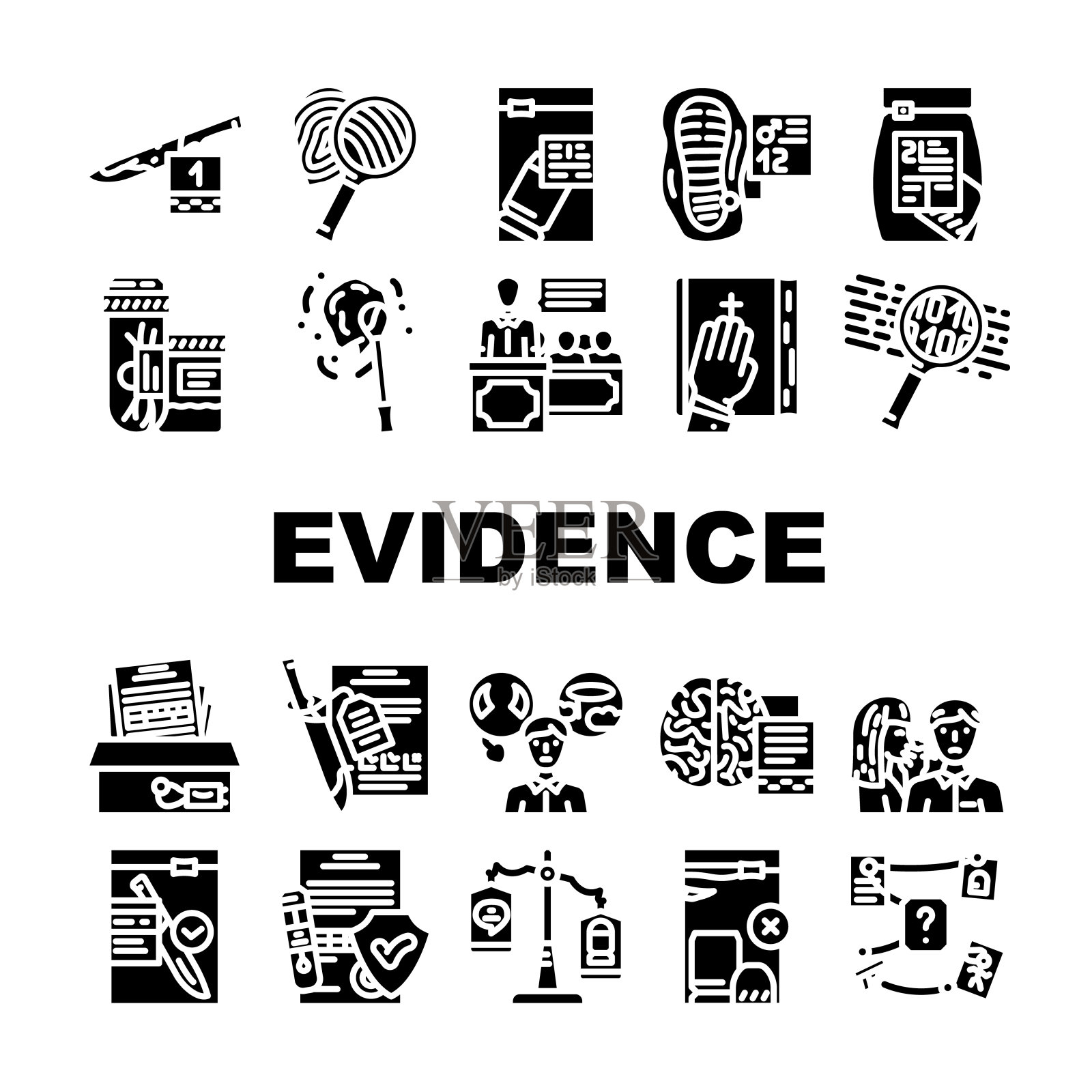 证据犯罪板警察图标集矢量插画图片素材