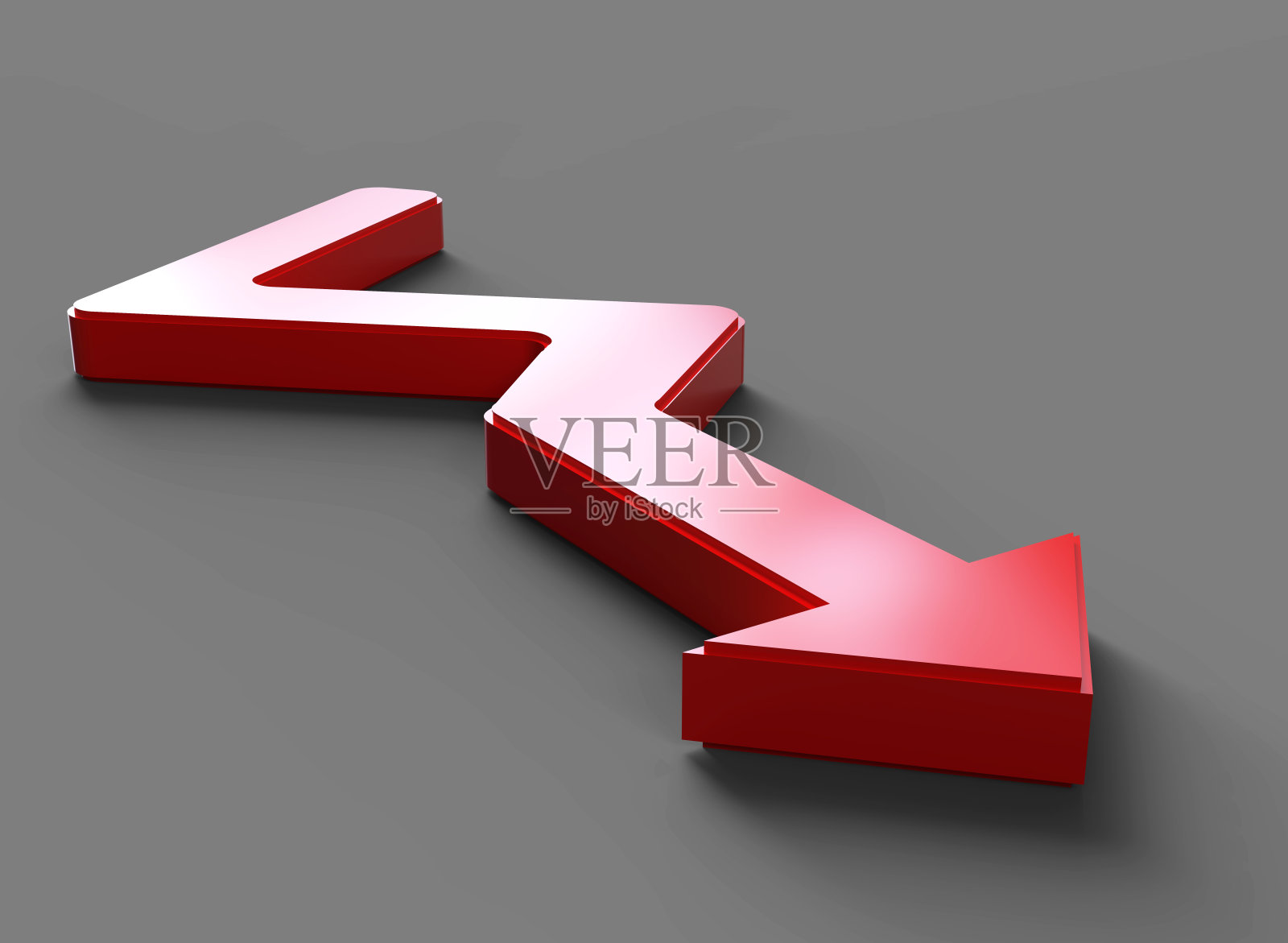 3D红色向下趋势箭头图标照片摄影图片