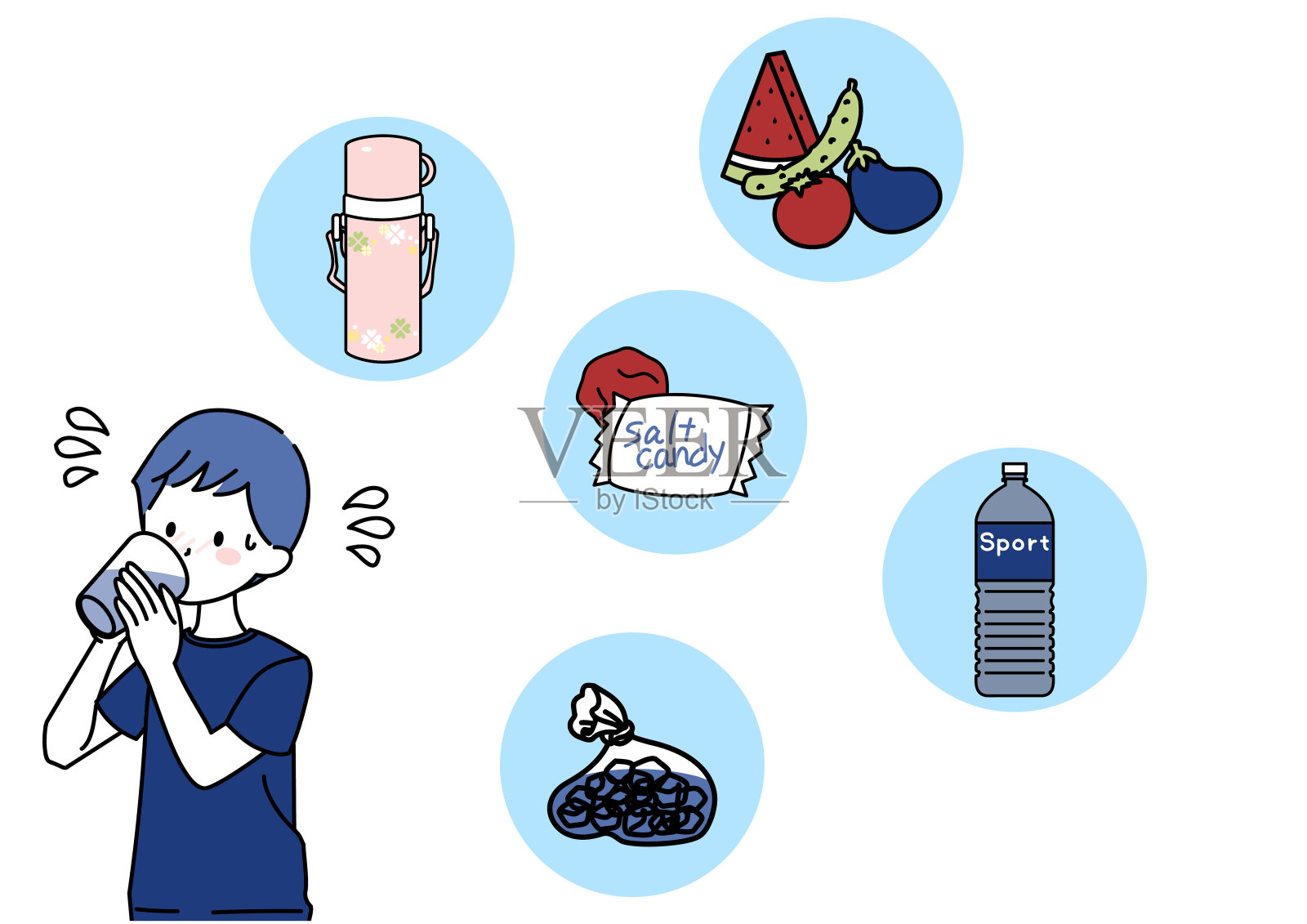 预防儿童中暑及图标集插画图片素材