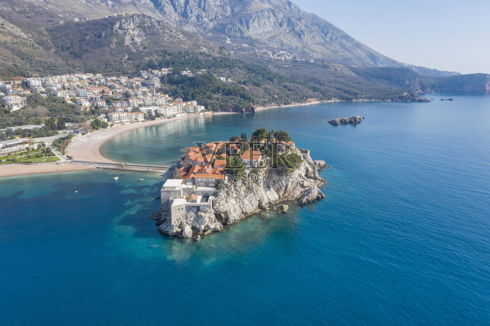 黑山斯维特斯蒂凡岛鸟瞰图照片摄影图片