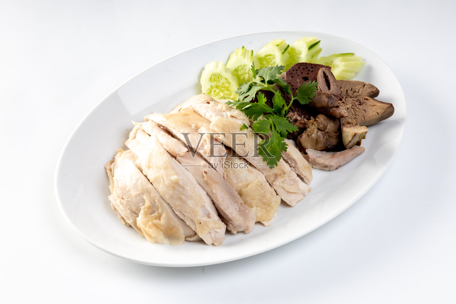 白底鸡肉米饭照片摄影图片