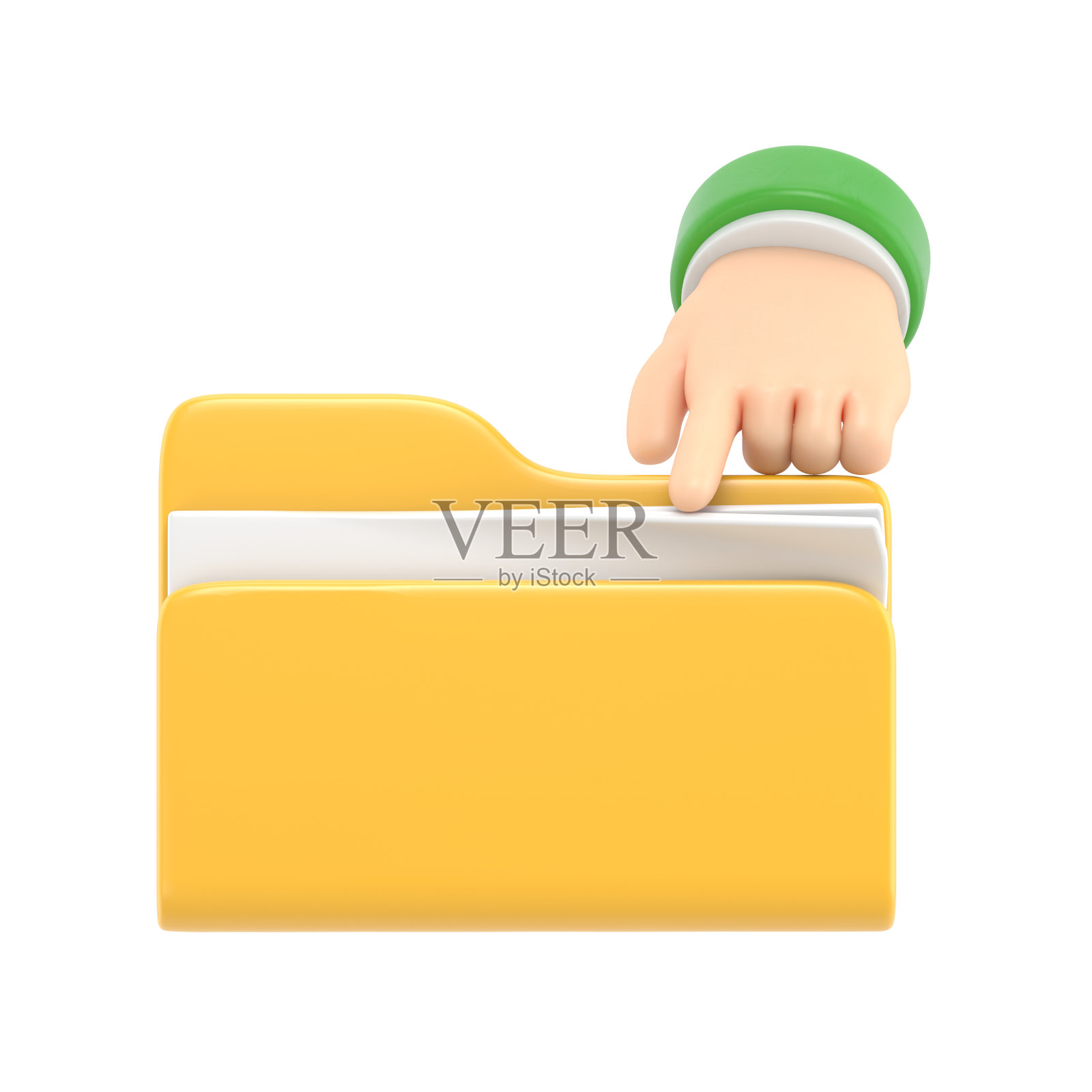 卡通手势图标模型。在文档文件夹中查找信息，用手翻动页面，白底3D渲染。照片摄影图片