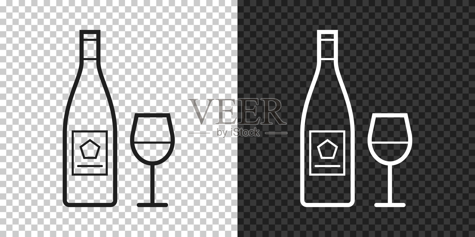 酒瓶和酒杯。空白背景上的设计图标插画图片素材