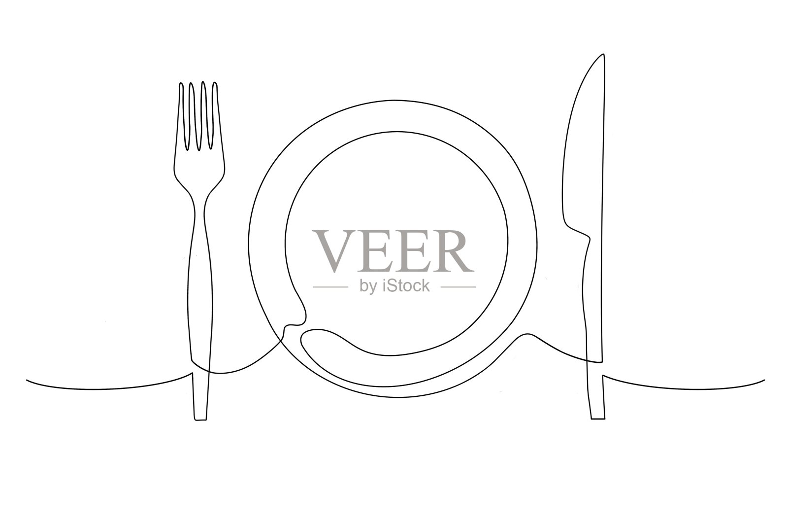 刀叉连续的一条线插画图片素材