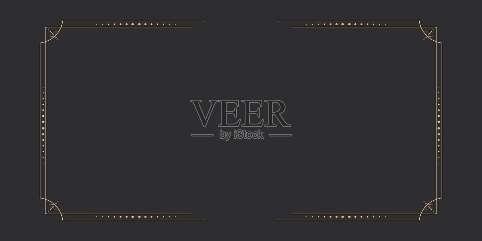 金色天体极简深奥的框架，细线边框，神秘的直线装饰与点，月亮，星星的角落孤立在黑暗的背景。几何形状，塔罗插画图片素材