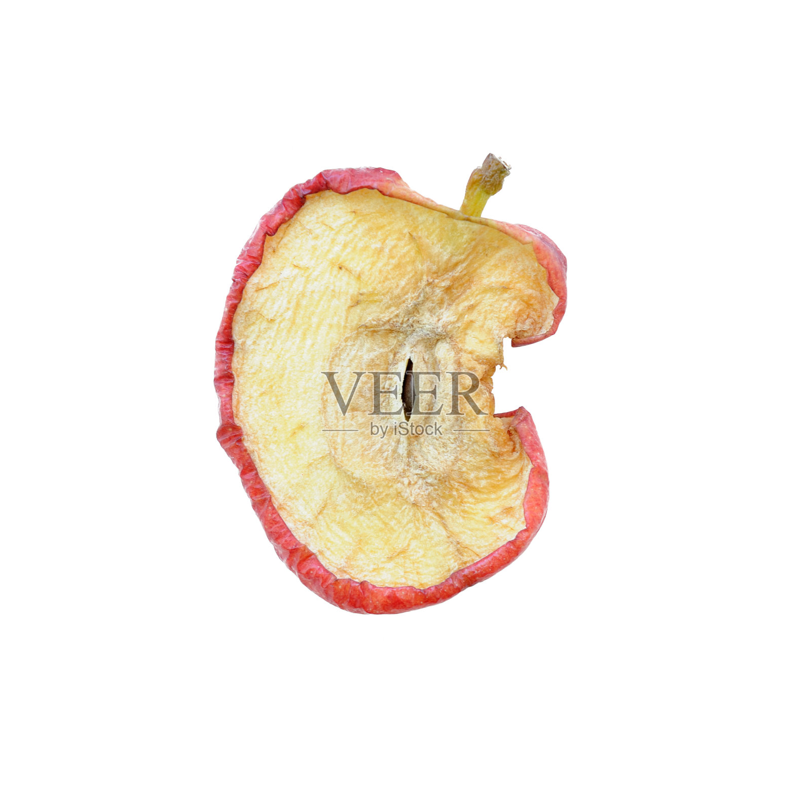 白色背景下的腐烂苹果片特写照片摄影图片