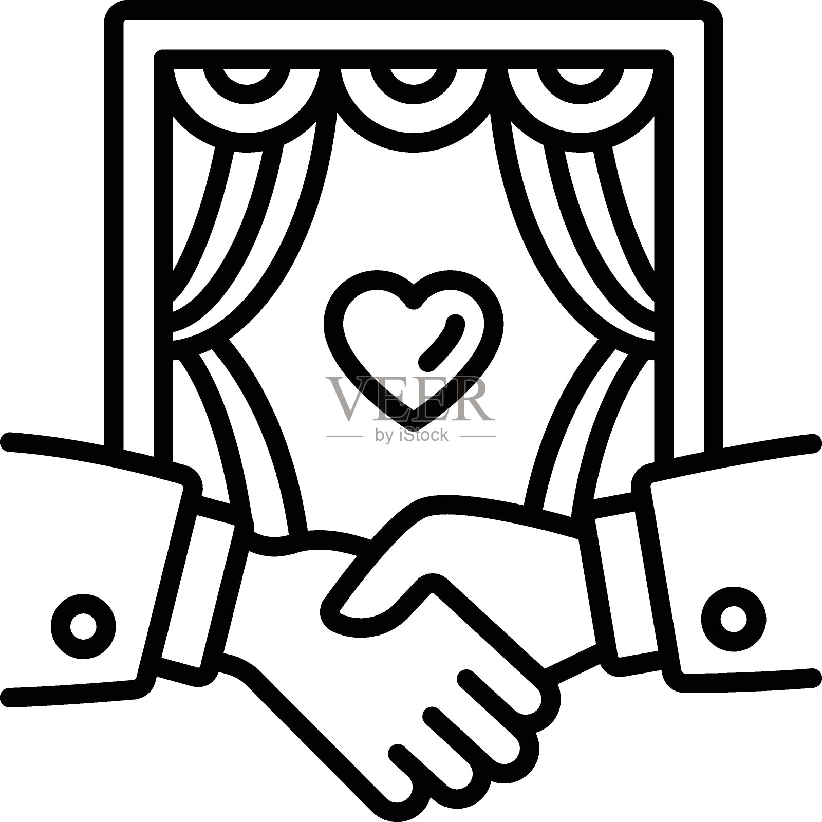 新娘和新郎互相牵着手的概念，边界向量轮廓图标的表达，穆斯林婚姻符号，伊斯兰婚礼习俗标志，巴基斯坦婚姻股票插图插画图片素材