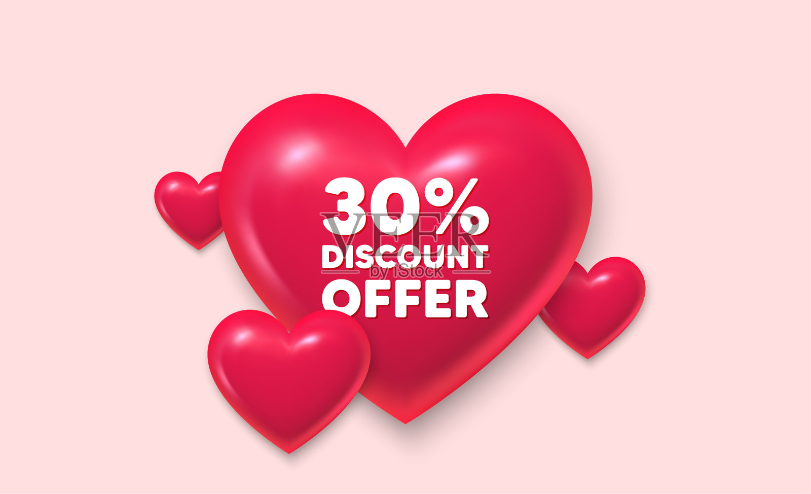 打七折。卖出价标志。3d心形横幅。向量插画图片素材