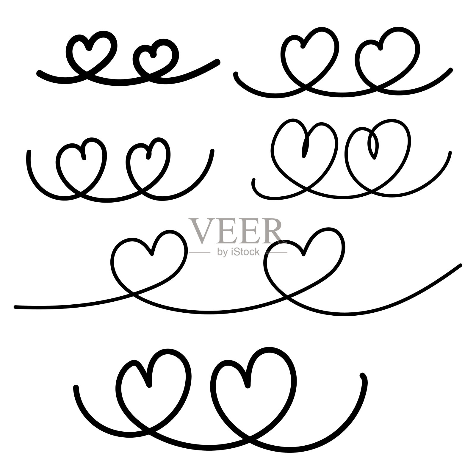 双心手绘爱，情人节，元素和夫妇插画图片素材