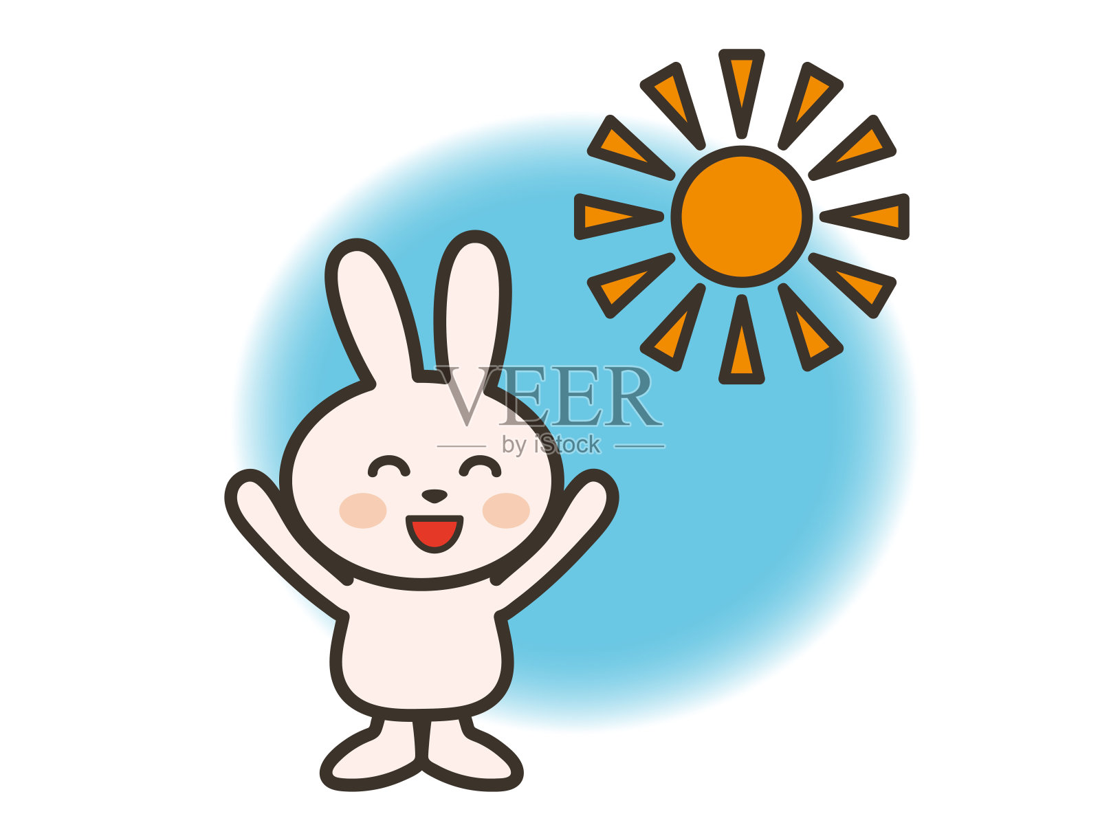一只兔子在晴朗的天气里欢快地欢呼插画图片素材
