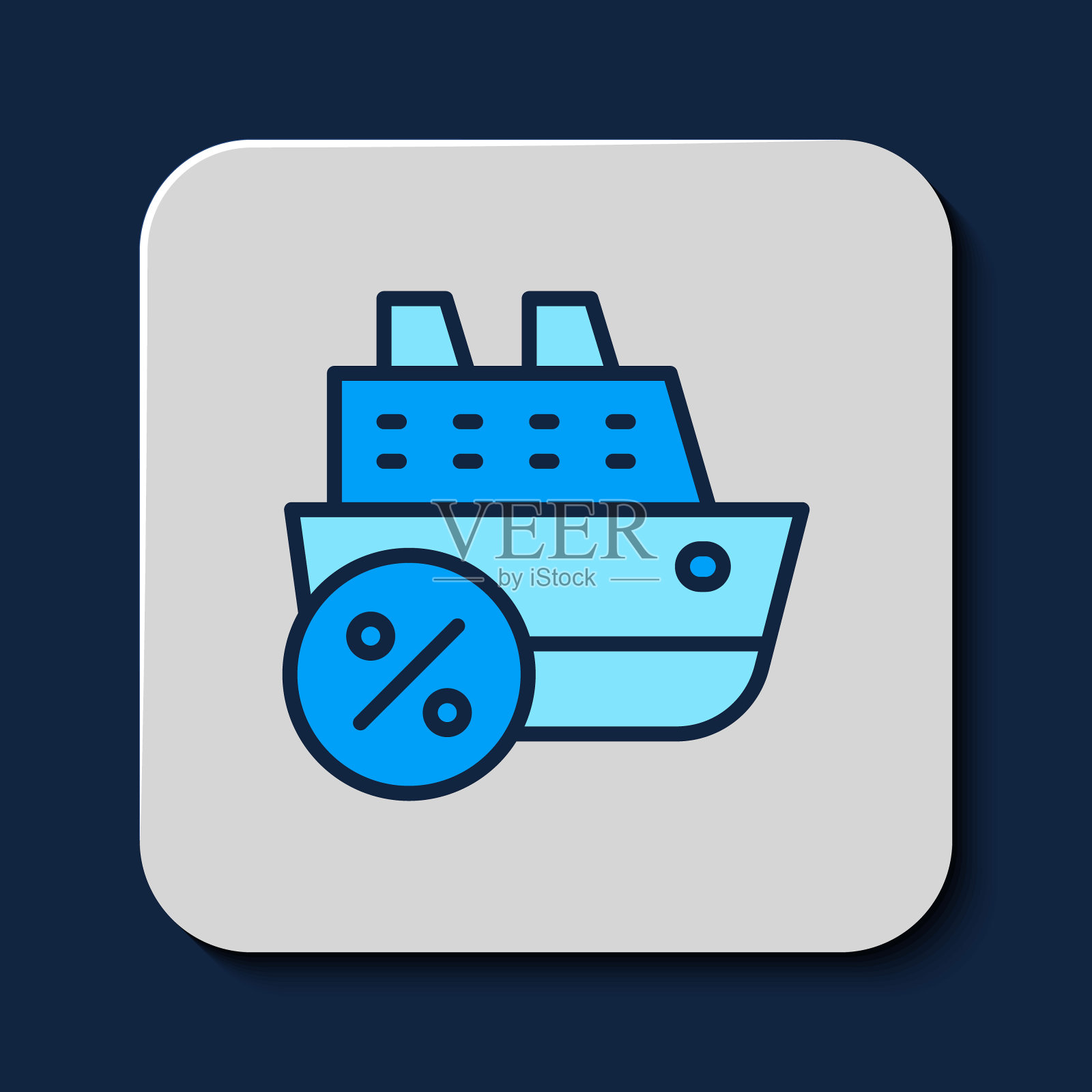 填充轮廓游轮图标孤立的蓝色背景。旅游、旅游、航海、运输。航次客轮、邮轮。全球巡航。向量插画图片素材