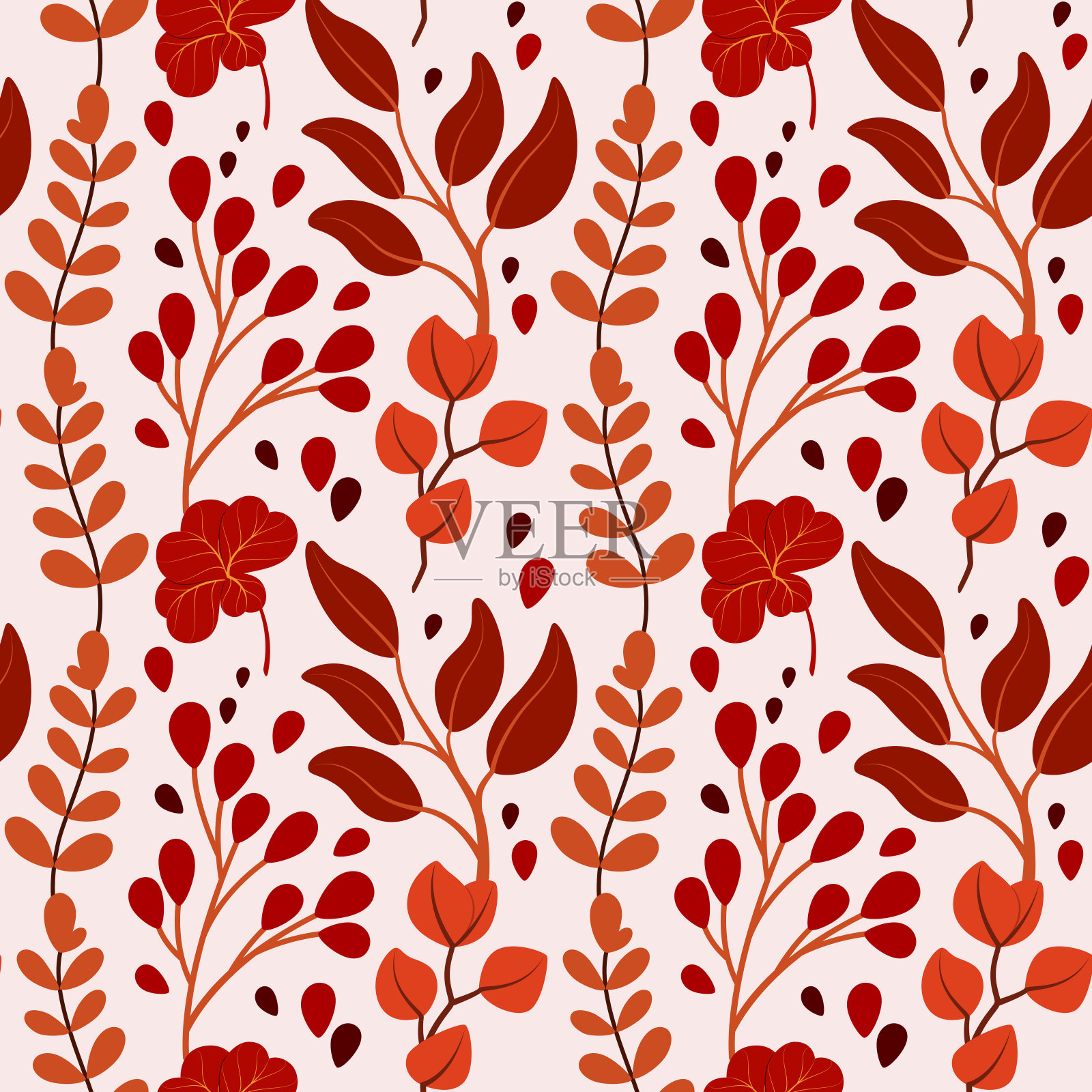 无缝图案与秋天的树枝和树叶插画图片素材
