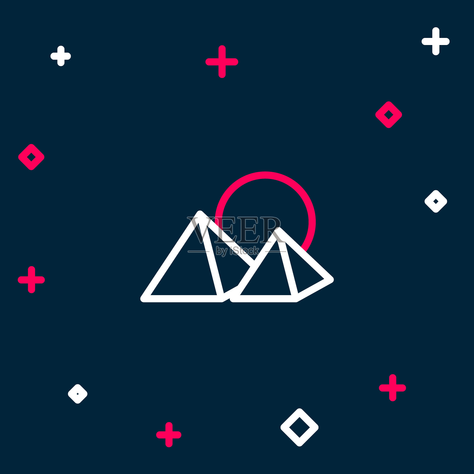 线埃及金字塔图标孤立的蓝色背景。古埃及的象征。色彩缤纷的轮廓概念。向量插画图片素材