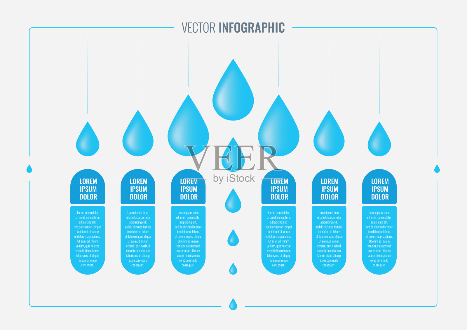 蓝水滴信息图模板。六步信息模板。业务信息插画图片素材