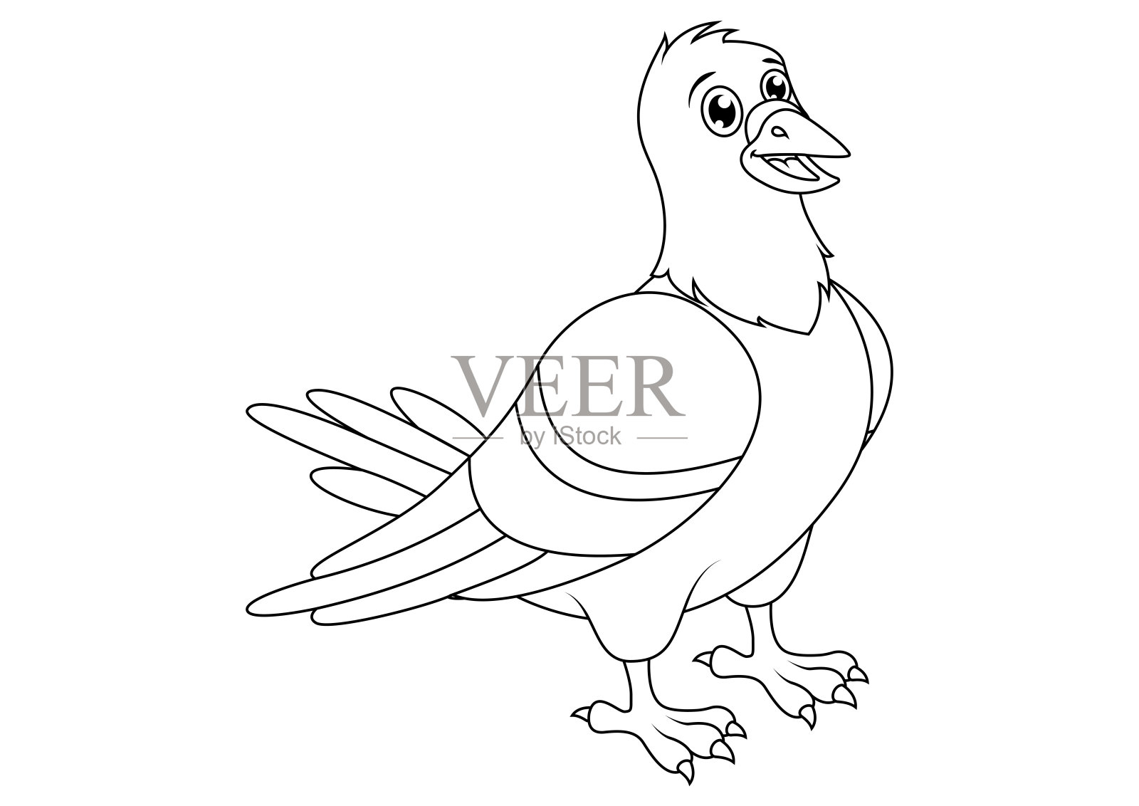 黑白鸽子卡通。卡通鸽子矢量平面设计的着色页插画图片素材