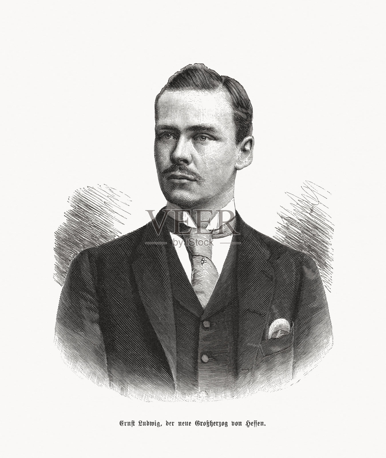 欧内斯特·路易斯，黑塞大公(1868-1937)，木刻，1892年出版插画图片素材