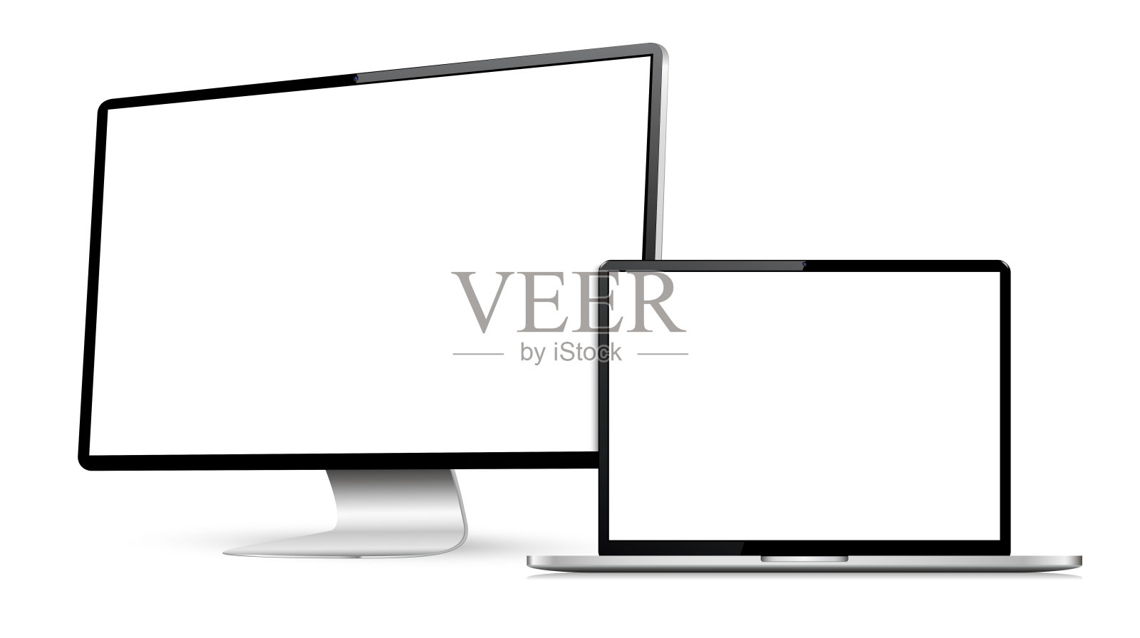 白底白屏的电脑和笔记本电脑插画图片素材