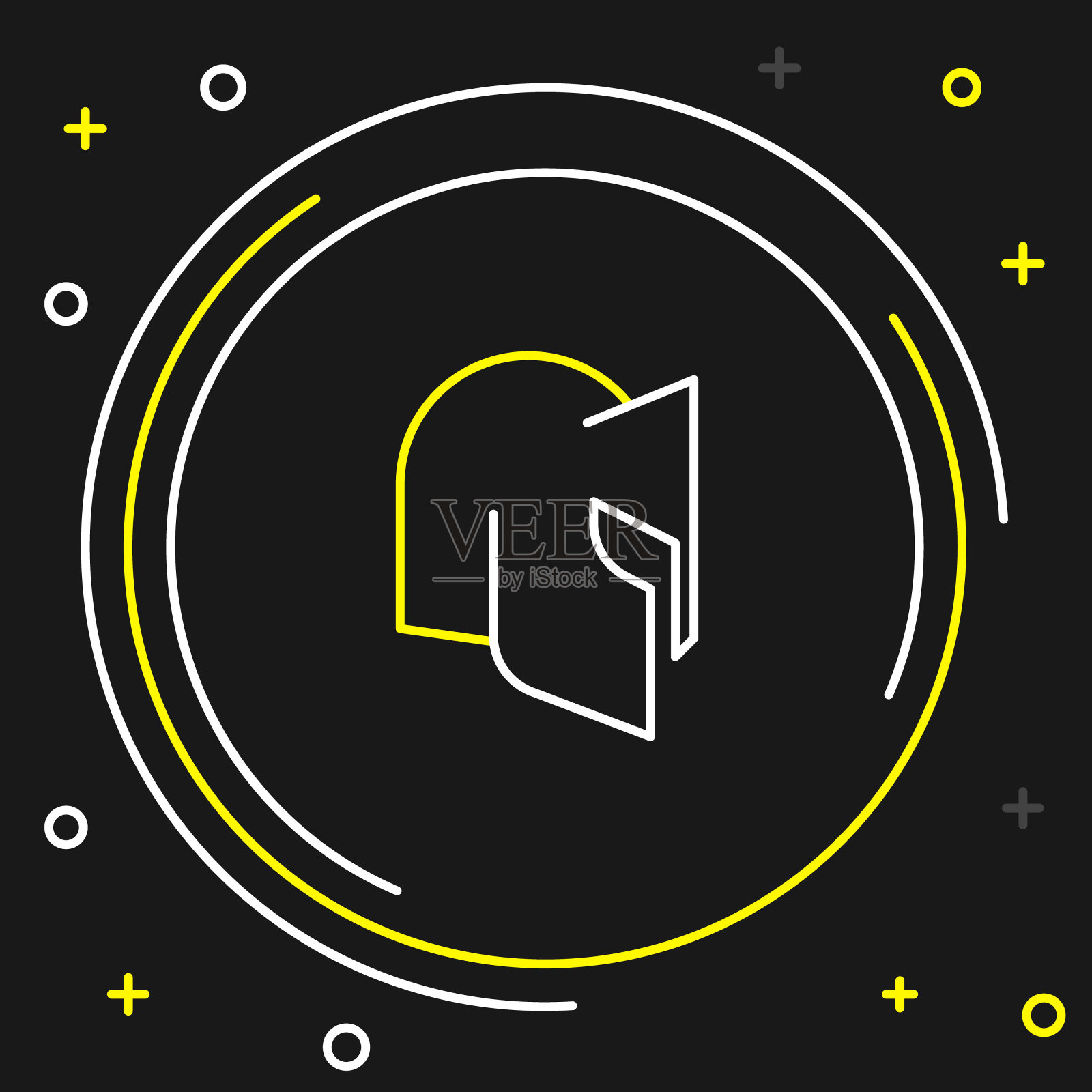 线中世纪铁头盔的头部保护图标孤立的黑色背景。骑士的头盔。色彩缤纷的轮廓概念。向量插画图片素材