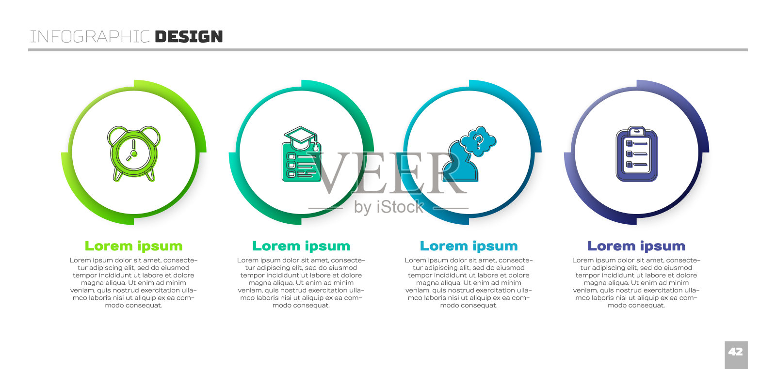 设置闹钟，在线教育，带问号的头和待办事项列表或计划。业务信息图表模板。向量插画图片素材