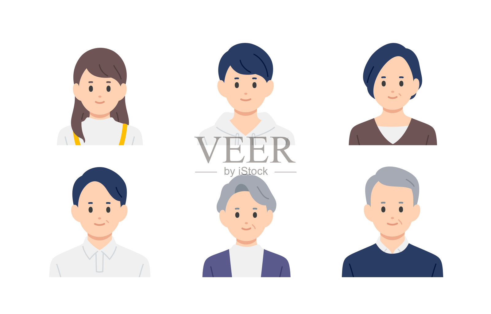 【矢量/插图/图标/人物】高中生、中老年人上半身套装插画图片素材