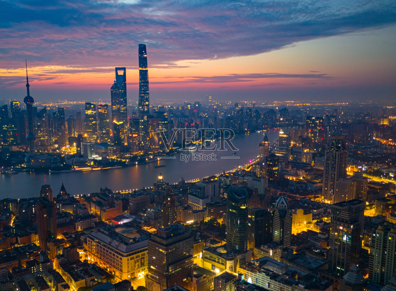 上海日出鸟瞰图照片摄影图片