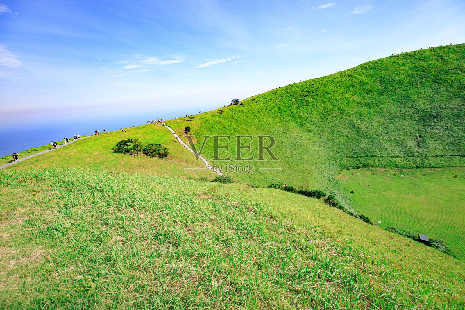 初夏，日本伊豆大室山火山口全景照片摄影图片