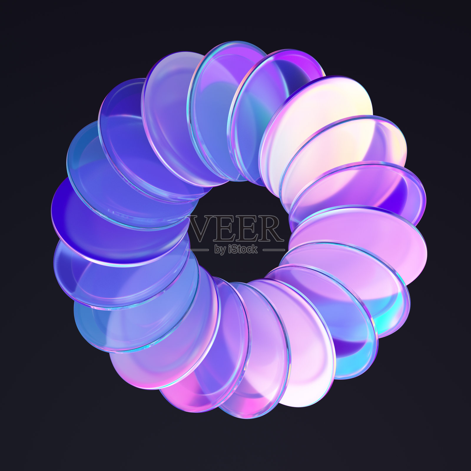 玻璃形状与彩色反射组成。3d渲染图。照片摄影图片