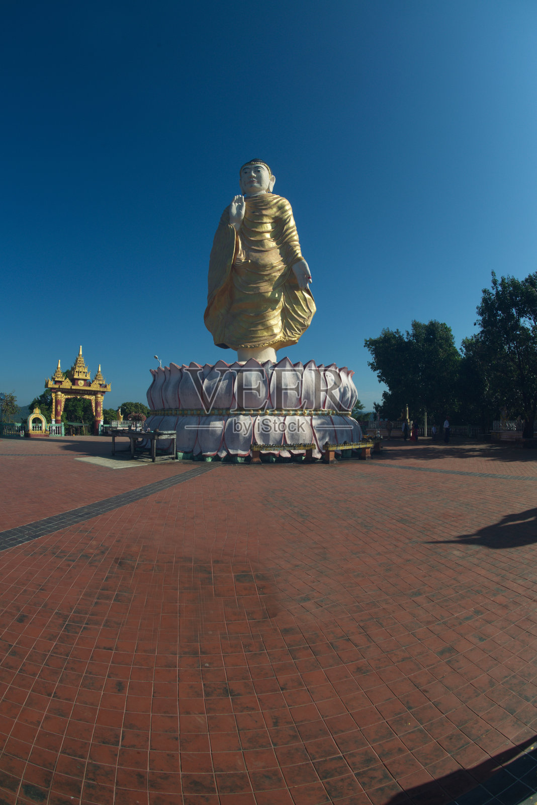 Tilawkasayambhu站在山顶上的佛像，可以看到渔船和Ngapali湾的壮丽景色，也是一个著名的观景点。照片摄影图片