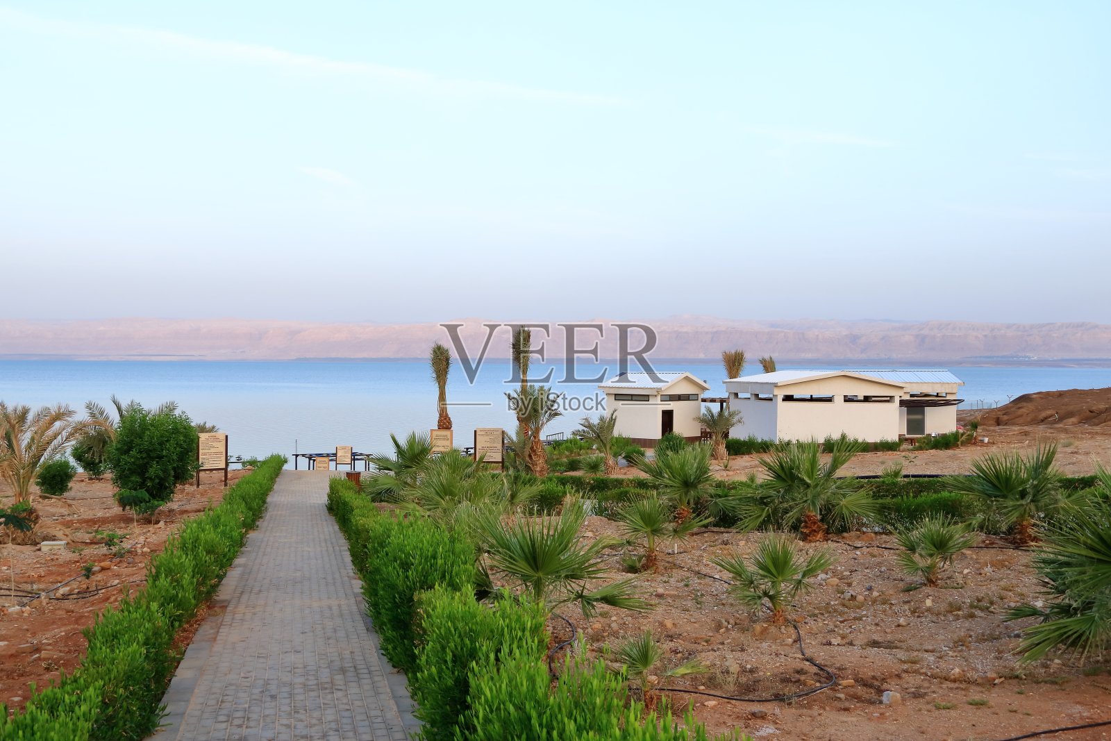 通往约旦斯威梅死海海滩的小径照片摄影图片