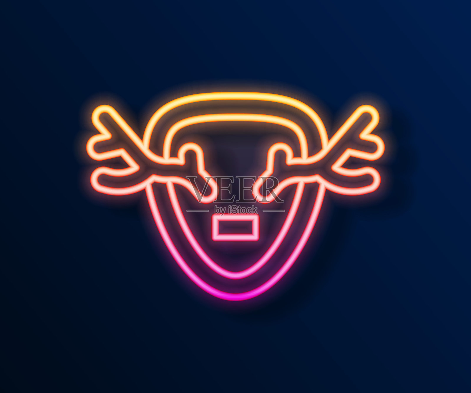 发光的霓虹灯线鹿角上的盾牌图标孤立的黑色背景。墙上挂着狩猎奖杯。向量插画图片素材