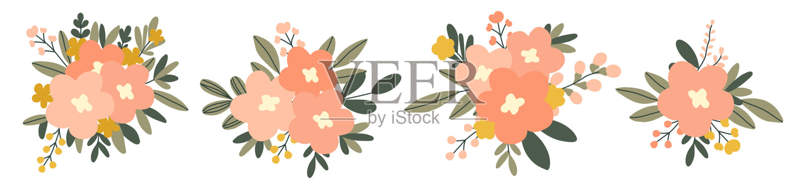 手绘花设置孤立的白色背景插画图片素材