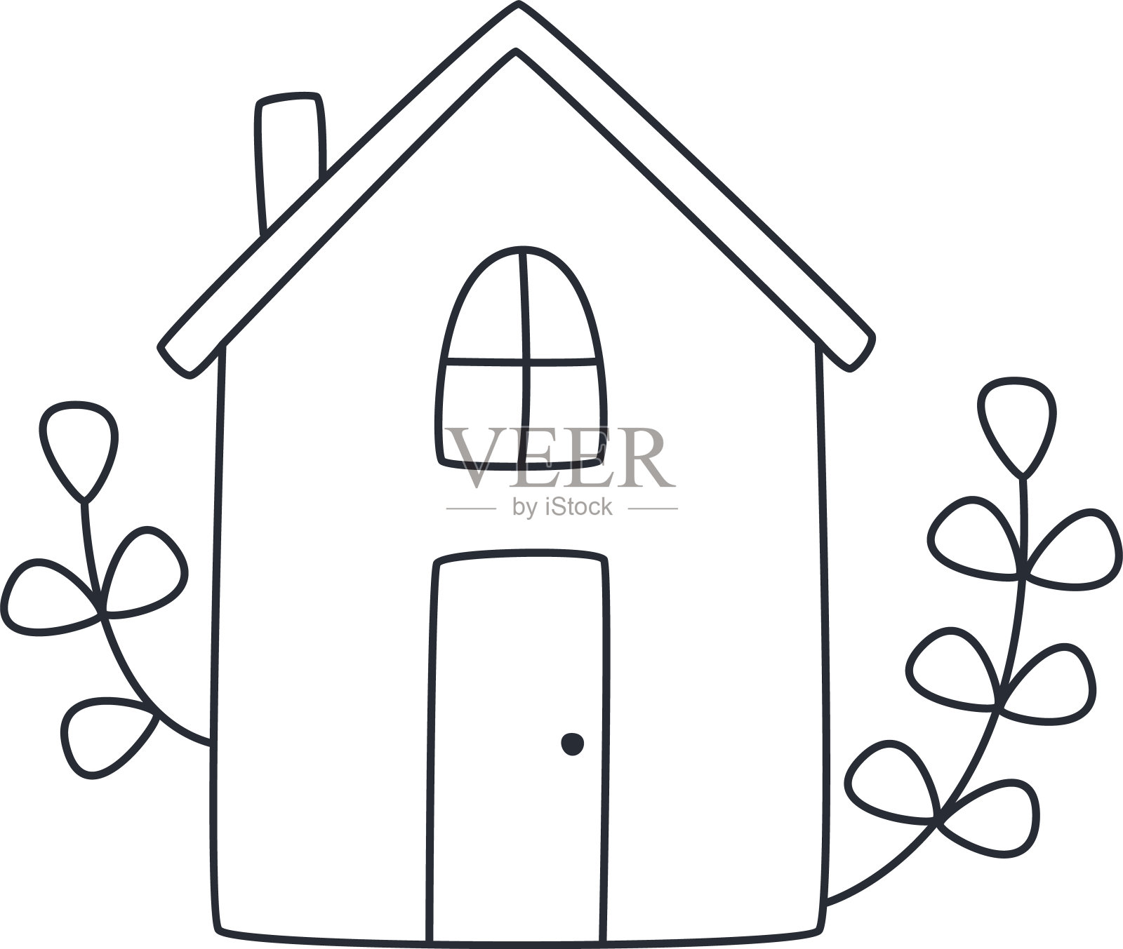 房子和树叶插画插画图片素材