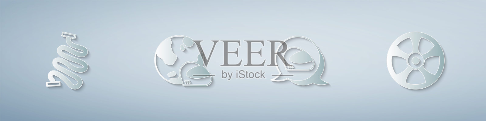 设置赛道，头盔和合金车轮的汽车。纸艺风格。向量插画图片素材