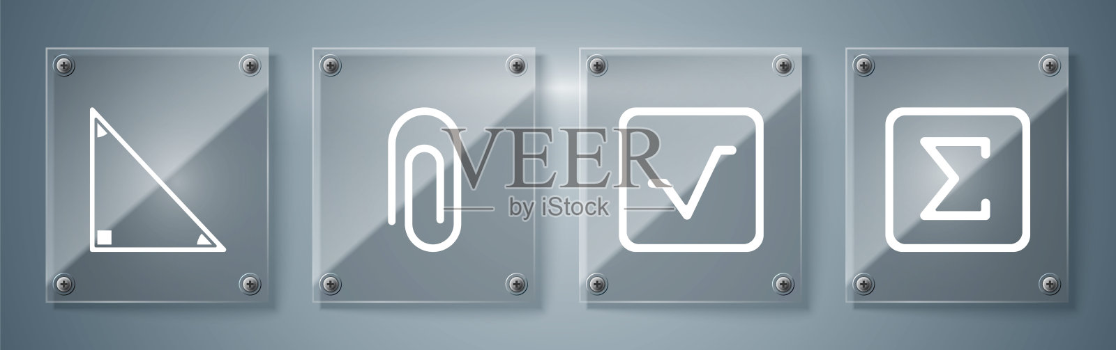 集西格玛符号，平方根，回形针和三角数学。方形玻璃板。向量插画图片素材