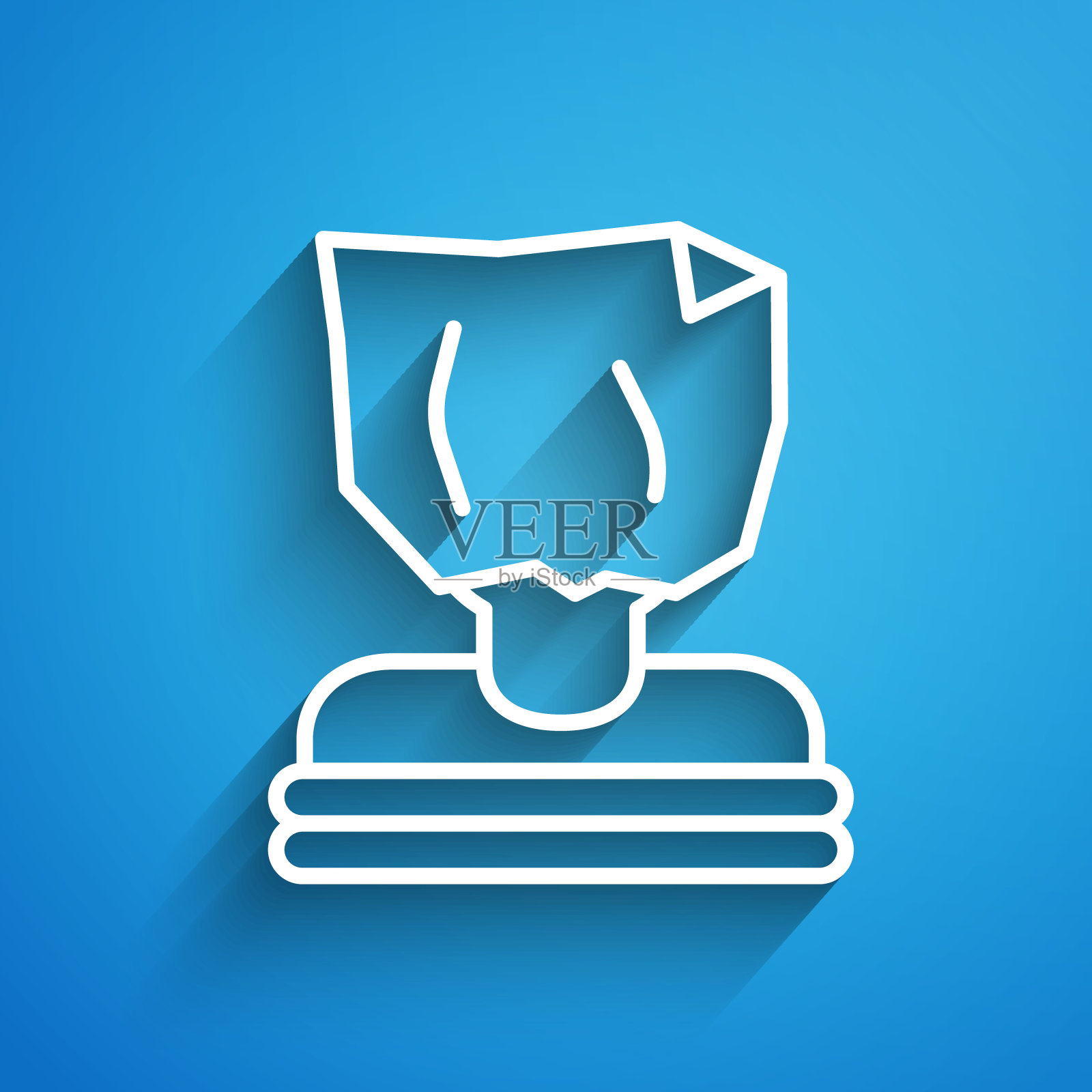 绑架图标孤立在蓝色背景。人口贩运概念。绑架的迹象。被捕了，罪犯的标志。长长的阴影。向量插画图片素材