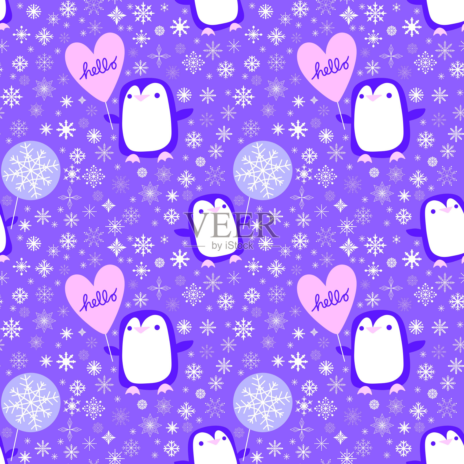 冬季圣诞动物无缝企鹅图案包装纸插画图片素材