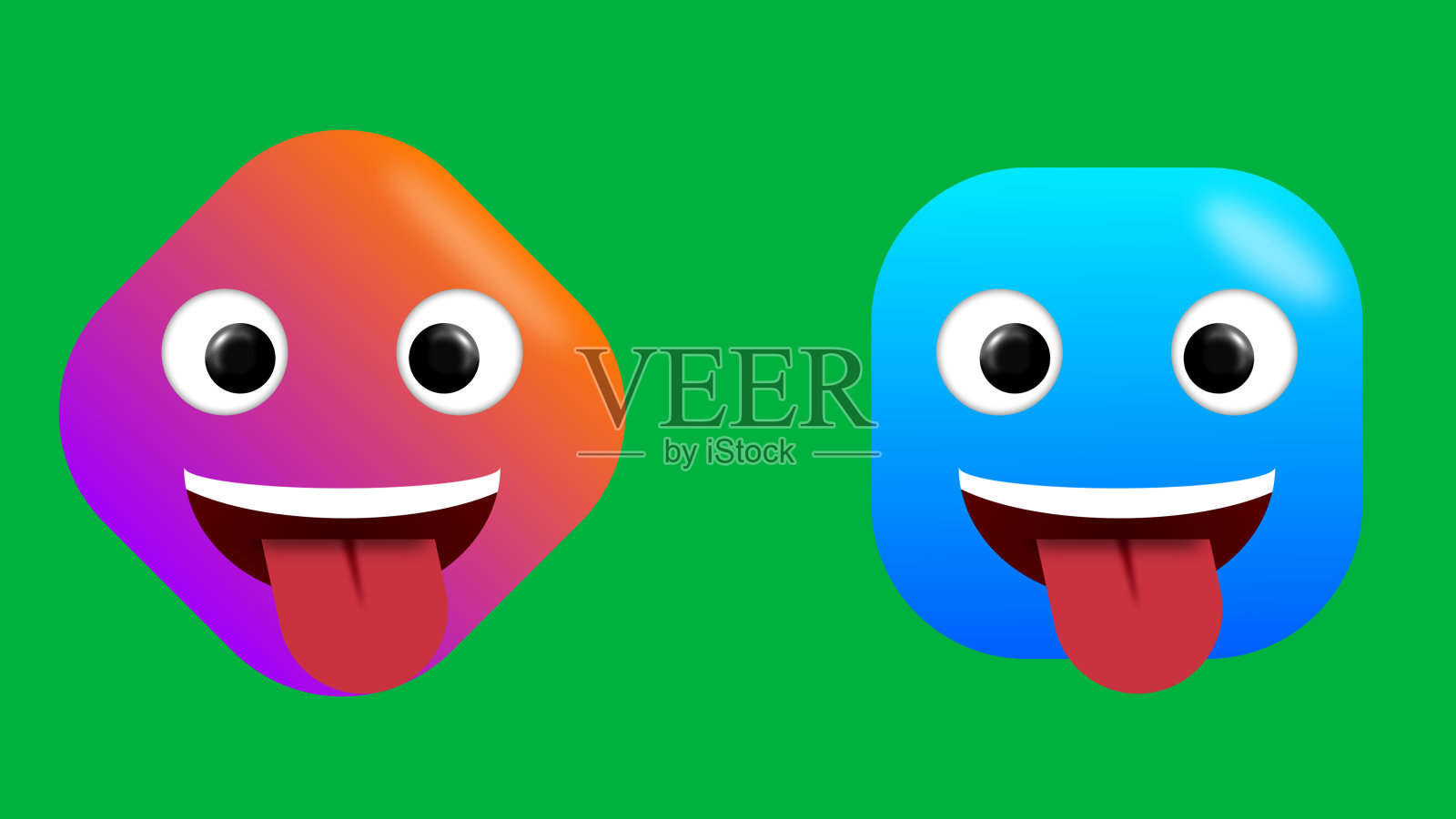 两个非常有趣的面部表情，伸出舌头和疯狂的眼神插画图片素材