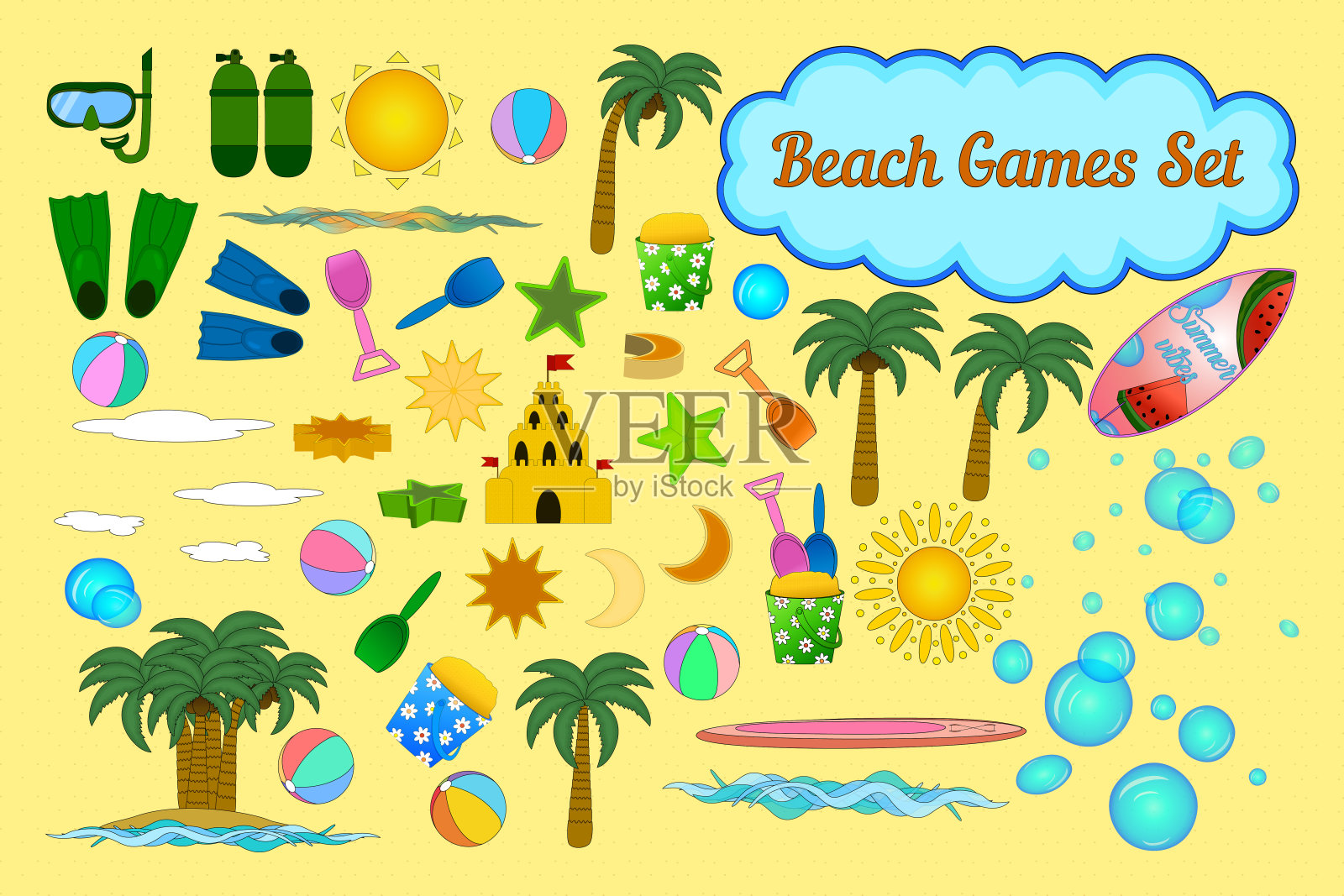 五颜六色的海滩游戏矢量集插画图片素材