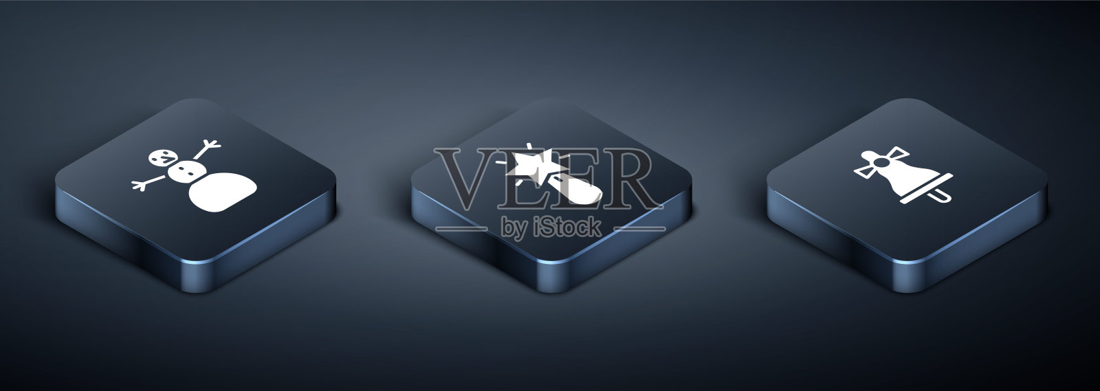 2.5D圣诞雪人、欢乐的响铃和星星图标矢量图插画图片素材