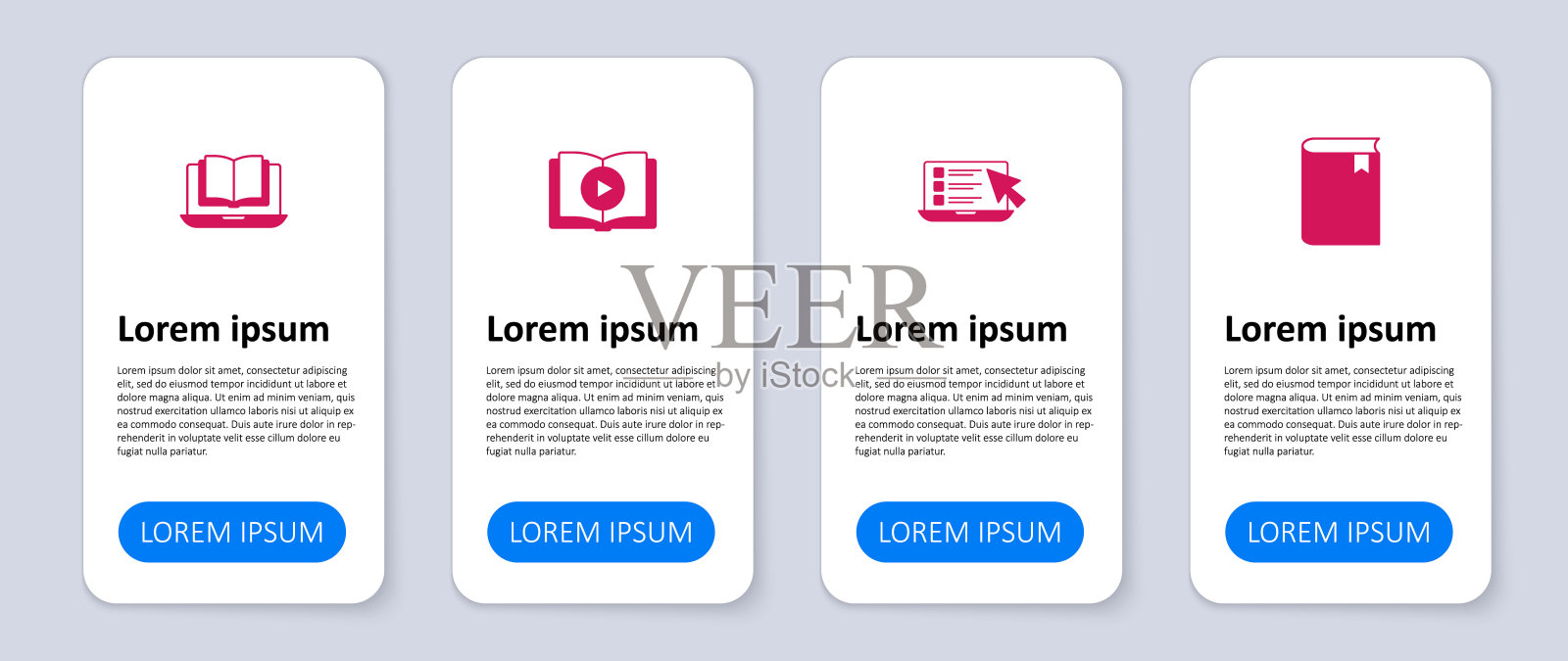 集书，在线测验，测试，调查，有声书和课程。业务信息图表模板。向量插画图片素材