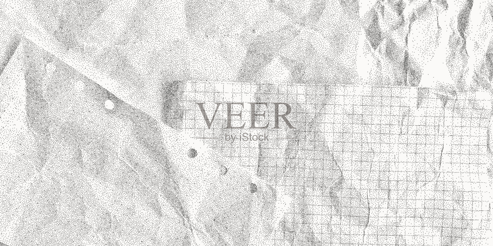 黑色布满灰尘的纹理背景，一张张皱巴巴的格子纸，虚线纸，手工纸插画图片素材