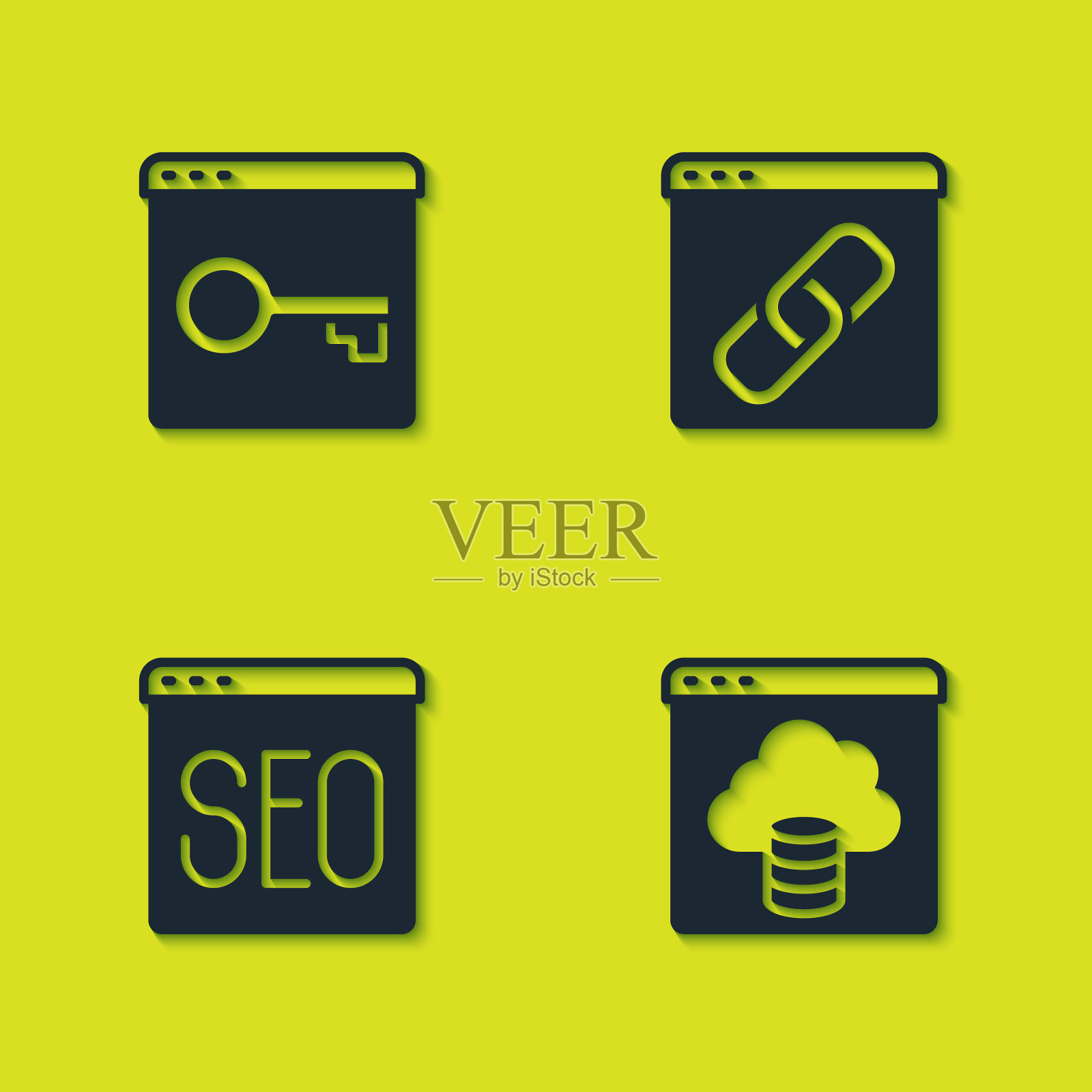 设置安全您的网站与HTTPS, SSL，云技术数据传输，SEO优化和浏览器窗口图标。向量插画图片素材