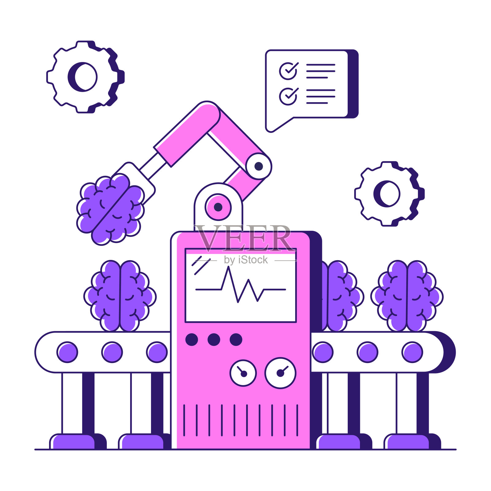 脑生产线的新潮矢量设计插画图片素材