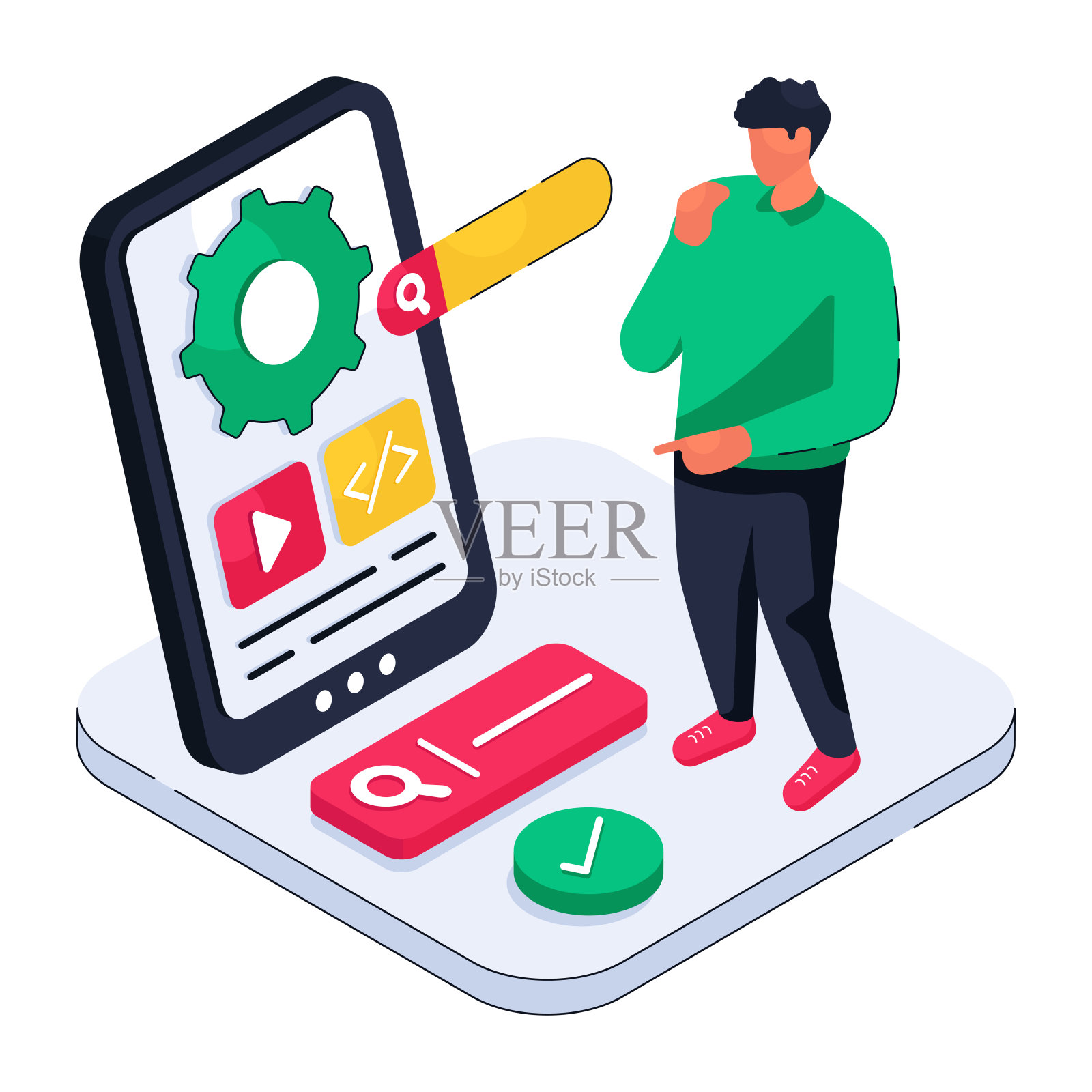 一个独特的设计说明的移动开发插画图片素材