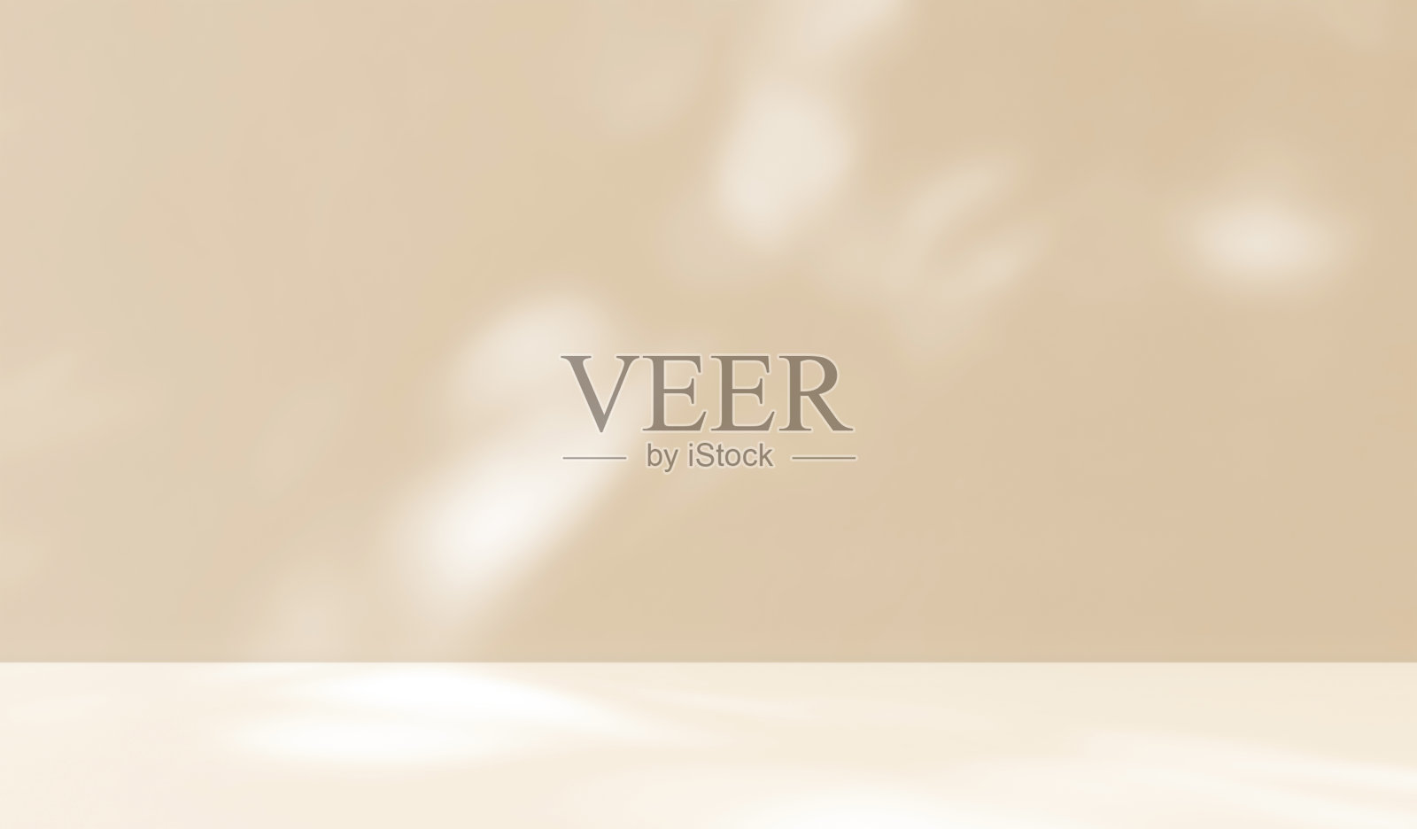 空棕色奶油米色房间工作室与树叶的阴影为产品介绍。照片摄影图片