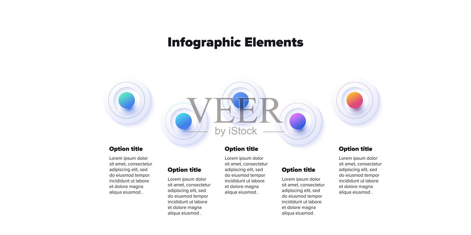 业务流程图信息图，包含5个步骤。圆形工作流图形元素。公司流程图演示幻灯片。矢量信息图形在等距设计插画图片素材