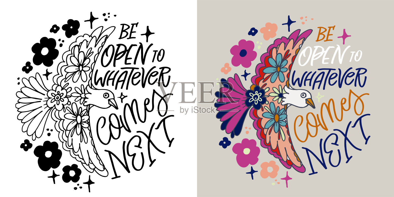 可爱时髦的手绘涂鸦字母引用。t恤图案刻字，马克杯印花，包包印花，服装时尚。100%手绘矢量图像。插画图片素材